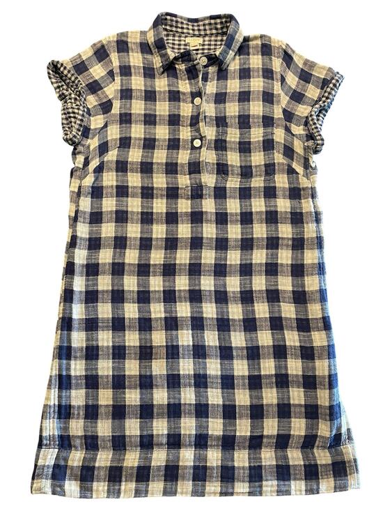 J crew Dresses & Skirts - J.Crew Gingham Plaid Shift Shirt Dress Blue White Short Sleeve Mini Size Medium